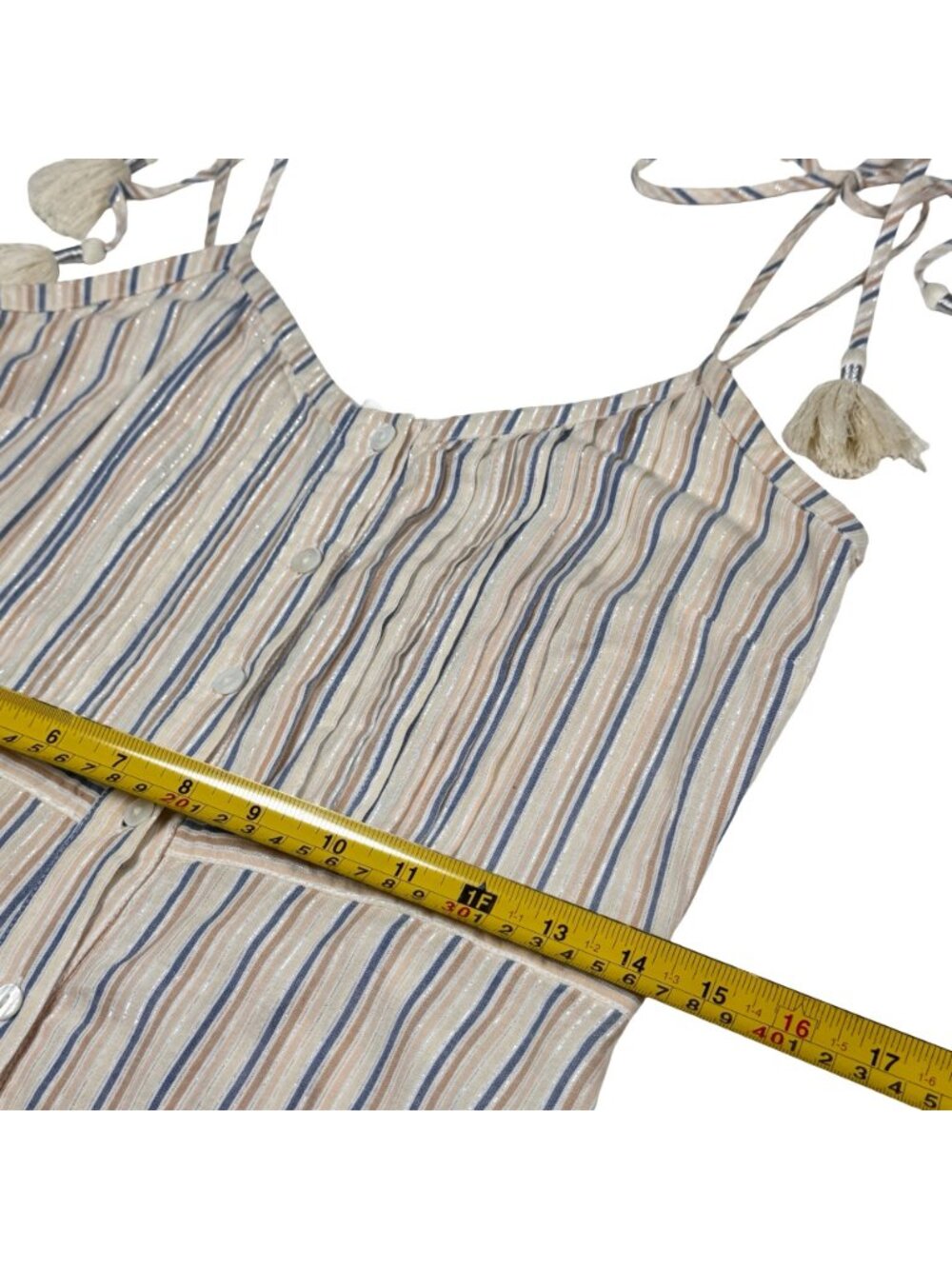 Veronica Beard Striped Cotton Lurex Tiered Maxi Dress Button Front XS Tassels - Picture 13 of 16